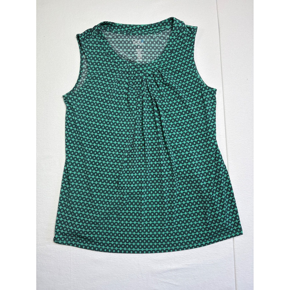 Croft & Barrow‎ Womens Medium Green Geometric Pleated Neck Sleeveless Blouse Top